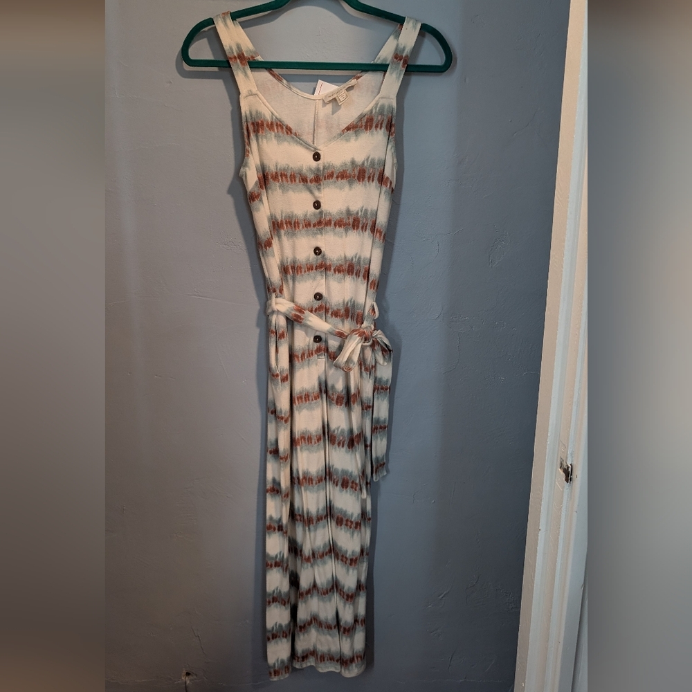 🍇 LAST CALL! Monteau Cream and Brown Button-Front Jumpsuit